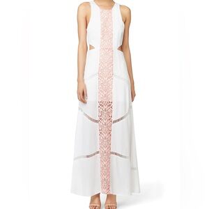 Lovers + Friends White Maxi Dress with Blush Lace Center